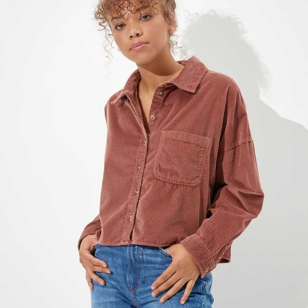 American Eagle Corduroy Button-Up Cropped 100% Cotton Jacket Women’s Size XS - Picture 2 of 12